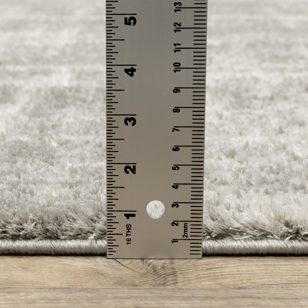2' x 8' grey & ivory abstract shag runner rug, power loom construction, stain resistant.