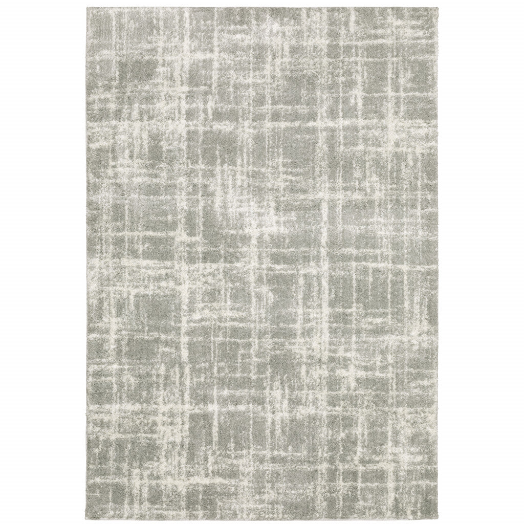 2' X 3' Grey And Ivory Abstract Shag Power Loom Stain Resistant Area Rug