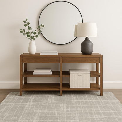 4' x 6' grey and ivory abstract shag area rug; power loom; stain resistant.