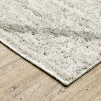 2' x 8' ivory and grey geometric shag runner rug, power loom, stain resistant