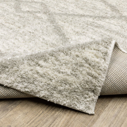 2' x 8' ivory and grey geometric shag runner rug, power loom, stain resistant.