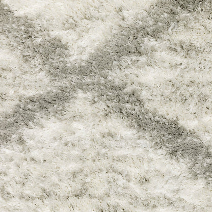 2' x 3' ivory and grey geometric shag area rug, stain resistant, power loom