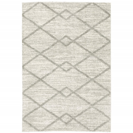 4' x 6' ivory and grey geometric shag area rug, power loom, stain resistant