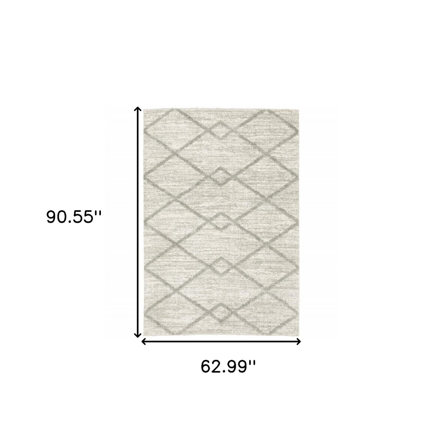 5' X 8' Ivory And Grey Geometric Shag Power Loom Stain Resistant Area Rug