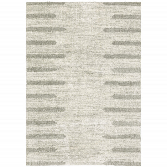 2' X 3' Ivory And Grey Geometric Shag Power Loom Stain Resistant Area Rug