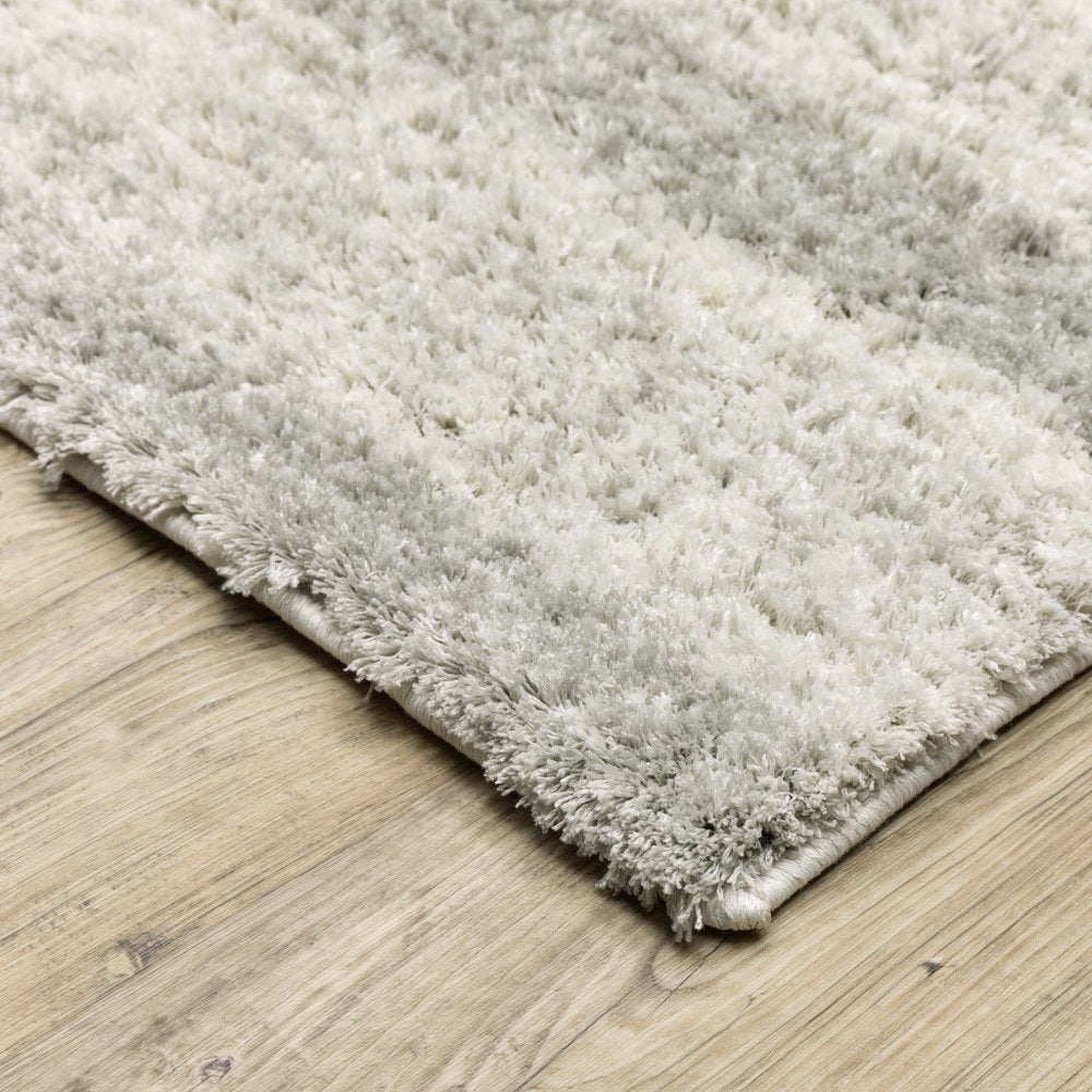 2' x 3' ivory and grey geometric shag area rug with power loom, stain resistant