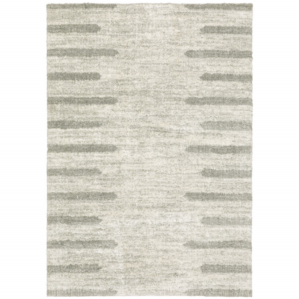 5' X 8' Ivory And Grey Geometric Shag Power Loom Stain Resistant Area Rug