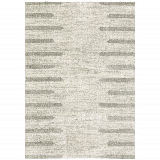 5' X 8' Ivory And Grey Geometric Shag Power Loom Stain Resistant Area Rug