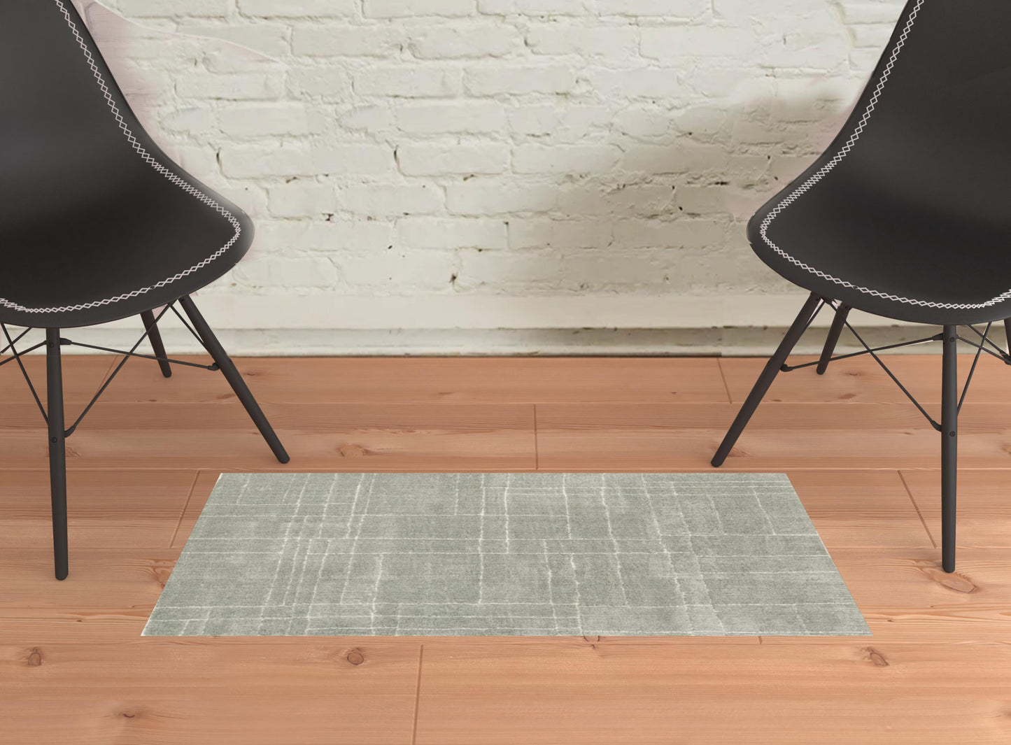 2' X 3' Grey And Ivory Geometric Shag Power Loom Stain Resistant Area Rug