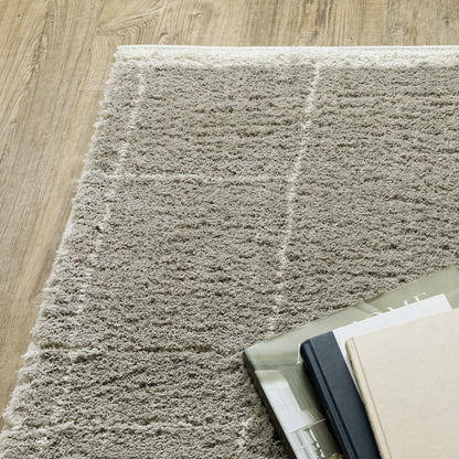 2' x 3' Grey and Ivory geometric shag area rug, power loom, stain resistant