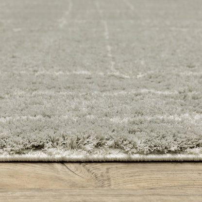 Grey And Ivory Geometric Shag Area Rug, 4' X 6'.