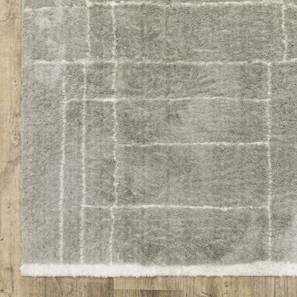 4' x 6' grey and ivory geometric shag area rug, power loom, stain resistant