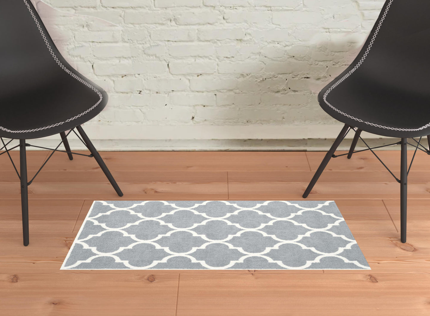 2' X 3' Grey And Ivory Geometric Shag Power Loom Stain Resistant Area Rug