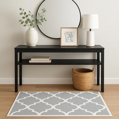 4' X 6' Grey And Ivory Geometric Shag Power Loom Stain Resistant Area Rug