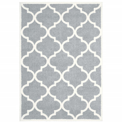 5' X 8' Grey And Ivory Geometric Shag Power Loom Stain Resistant Area Rug