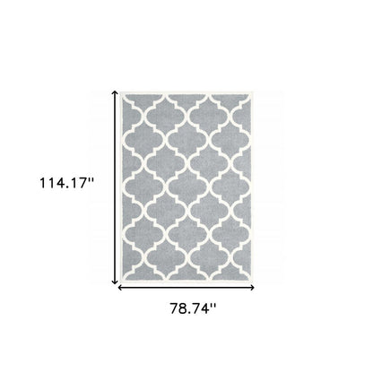 7' X 10' Gray And Ivory Geometric Shag Area Rug