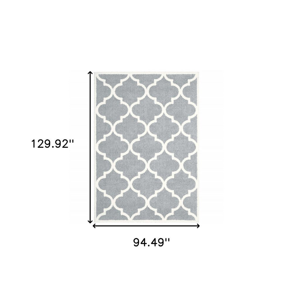 8' X 11' Gray And Ivory Geometric Shag Area Rug
