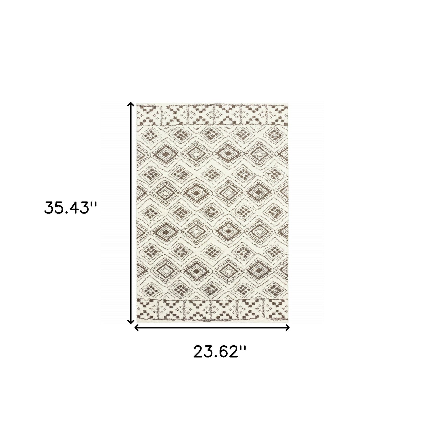 2' X 3' Ivory And Brown Geometric Shag Power Loom Stain Resistant Area Rug