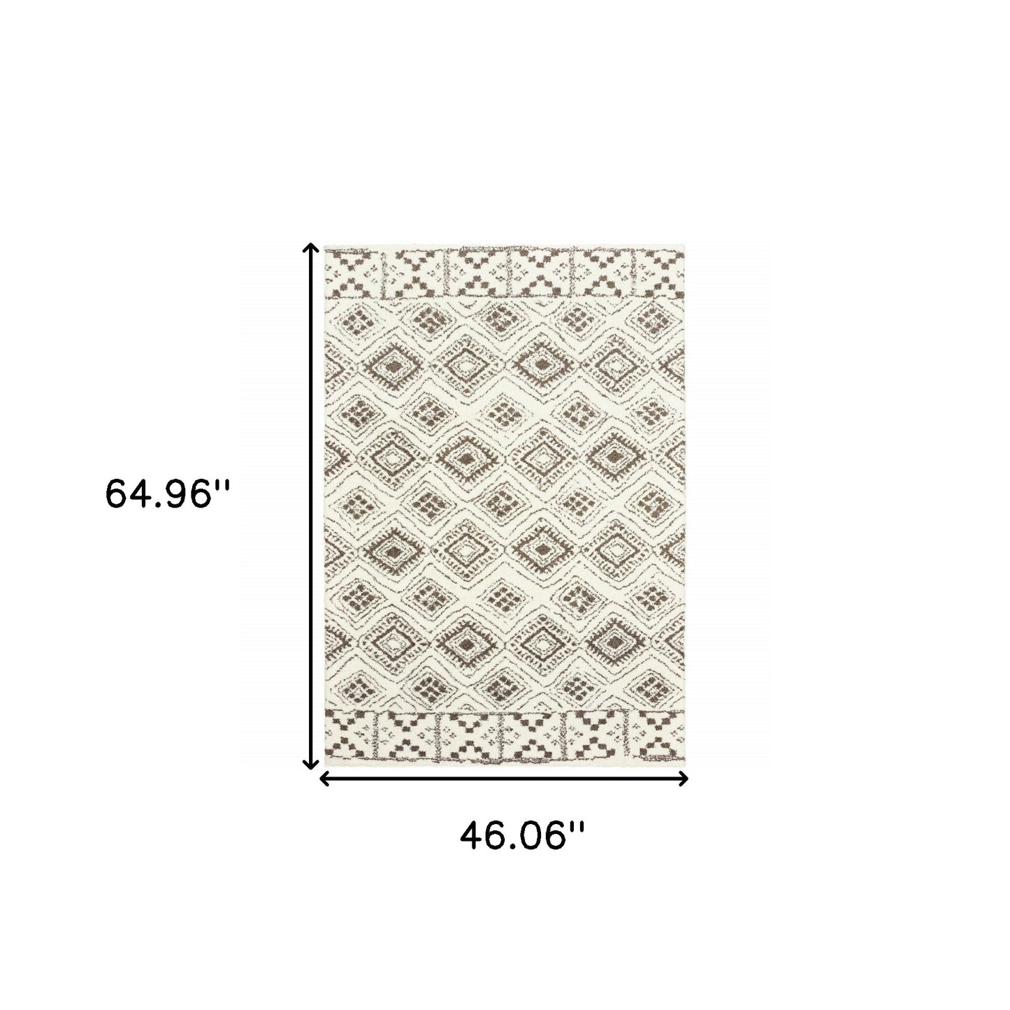 4' X 6' Ivory And Brown Geometric Shag Power Loom Stain Resistant Area Rug