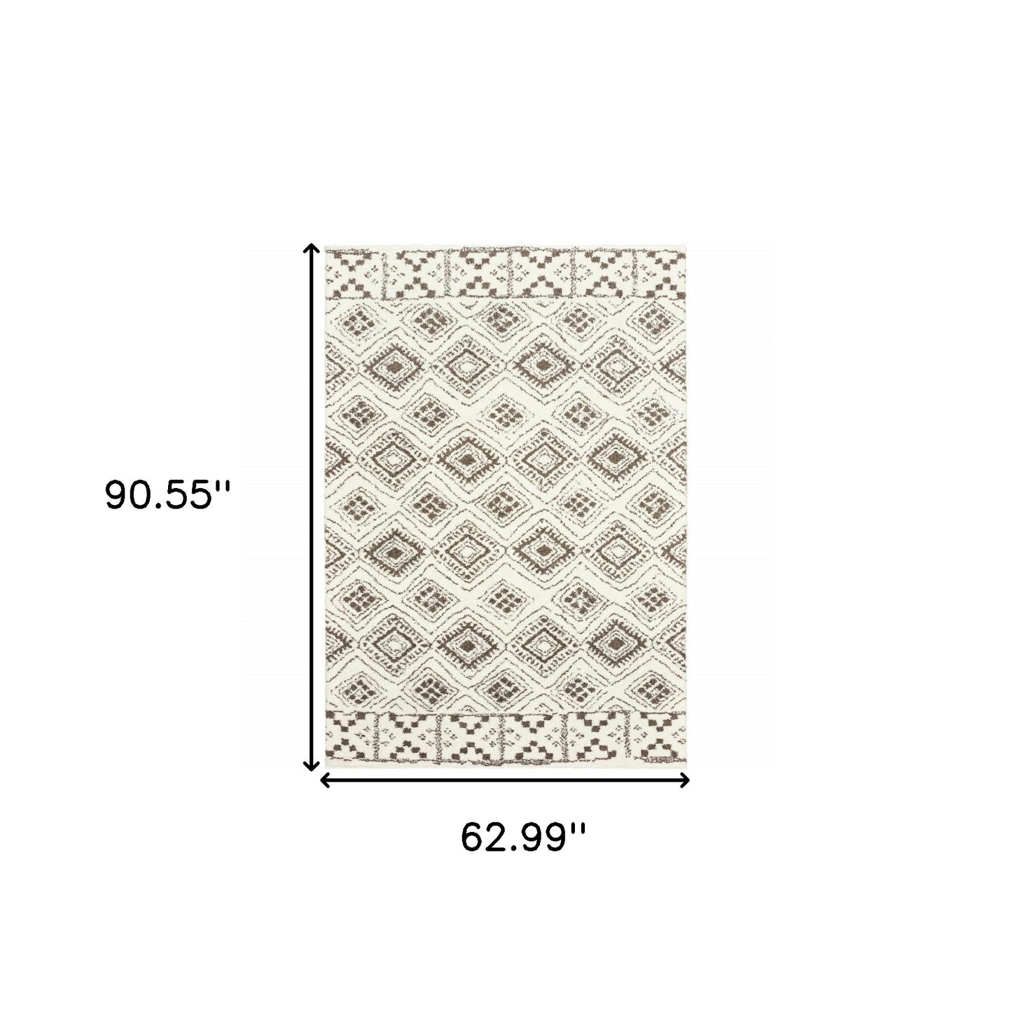 5' X 8' Ivory And Brown Geometric Shag Power Loom Stain Resistant Area Rug