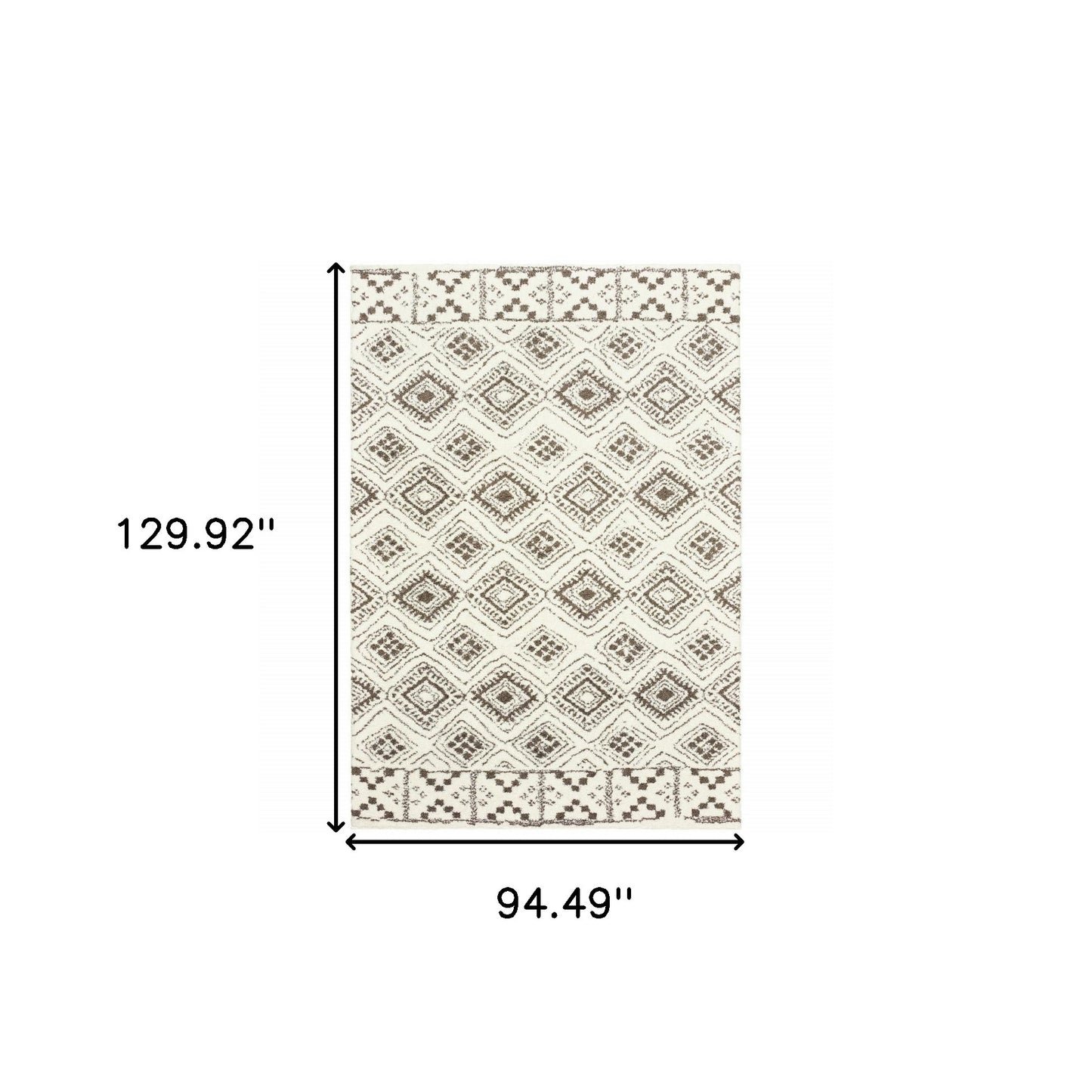 8' X 11' Ivory And Brown Geometric Shag Power Loom Stain Resistant Area Rug