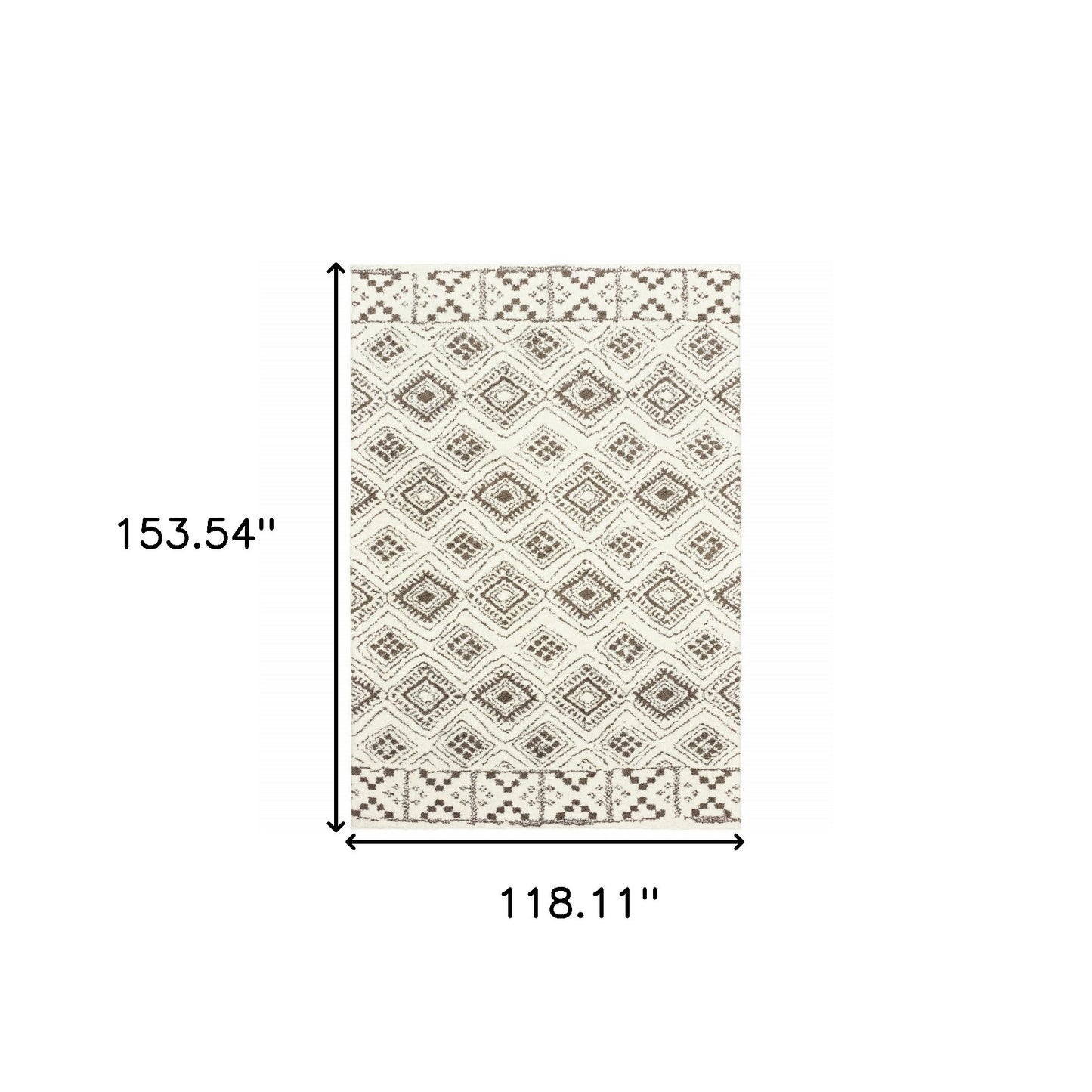 10' X 13' Ivory And Brown Geometric Shag Power Loom Stain Resistant Area Rug