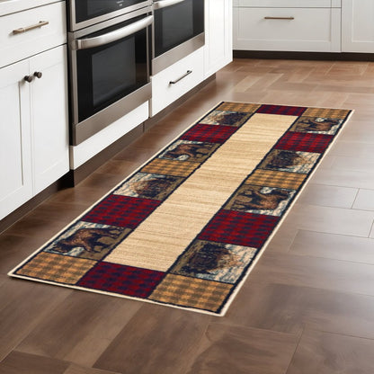 2' X 8' Ivory Southwestern Power Loom Stain Resistant Runner Rug