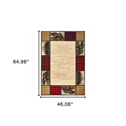 4' X 6' Ivory Southwestern Power Loom Stain Resistant Area Rug