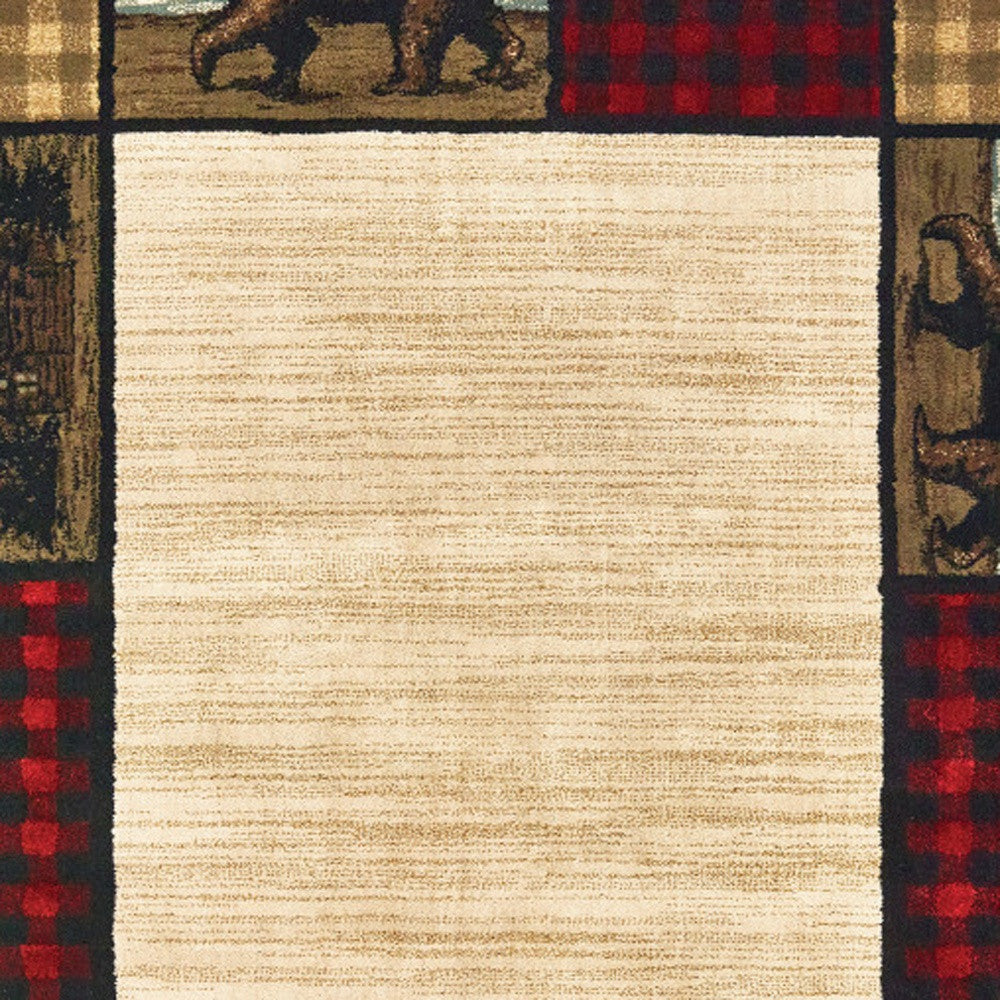 5' X 7' Ivory Southwestern Power Loom Stain Resistant Area Rug