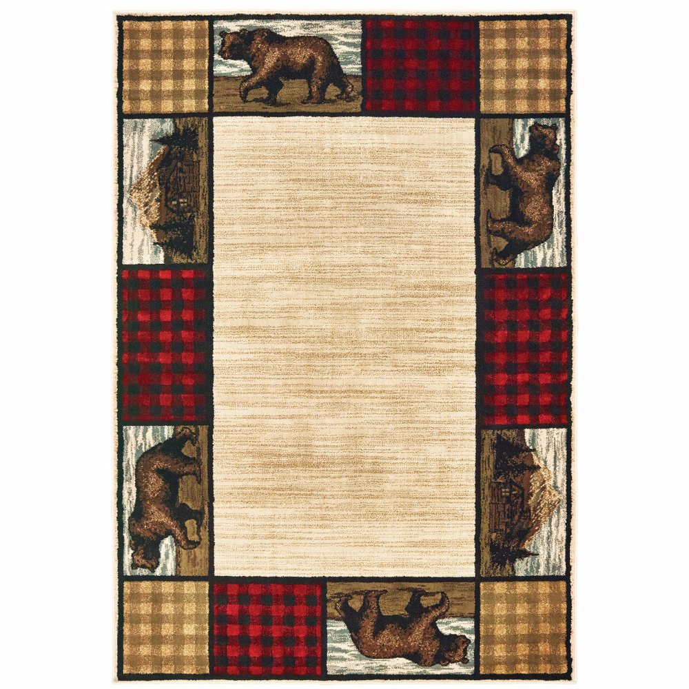 7' X 9' Ivory And Black Southwestern Area Rug