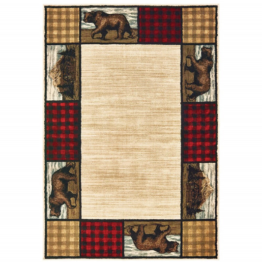 7' X 9' Ivory And Black Southwestern Area Rug