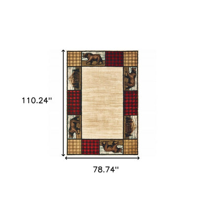 7' X 9' Ivory And Black Southwestern Area Rug
