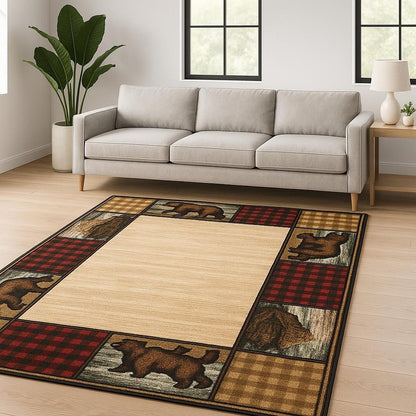 8' X 10' Ivory Southwestern Power Loom Stain Resistant Area Rug
