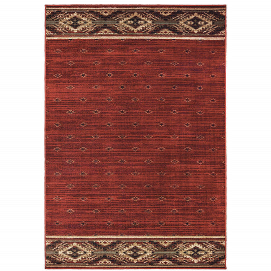 10' X 13' Berry Gold And Ivory Southwestern Power Loom Stain Resistant Area Rug