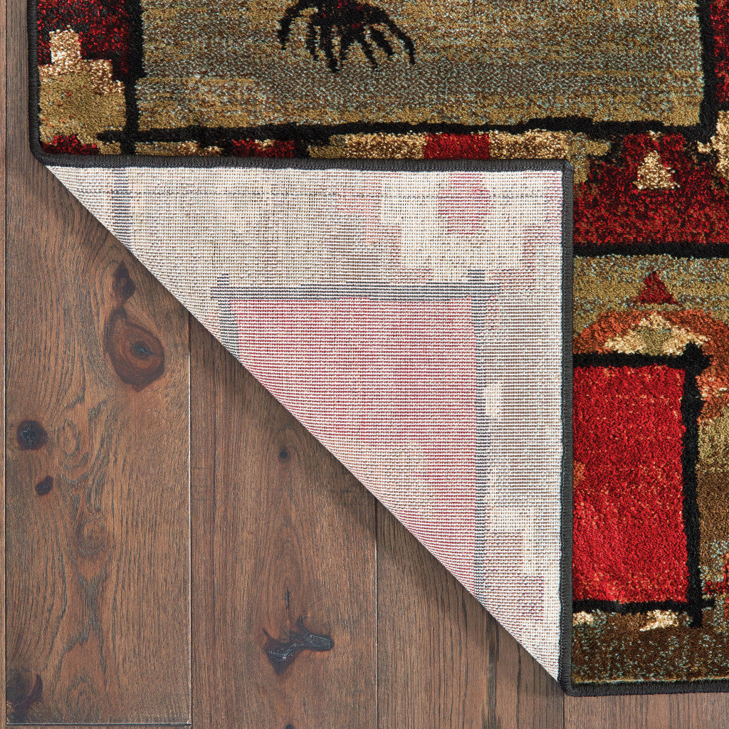 4' X 6' Brown Rust Berry Sage Green Gold And Ivory Southwestern Power Loom Stain Resistant Area Rug