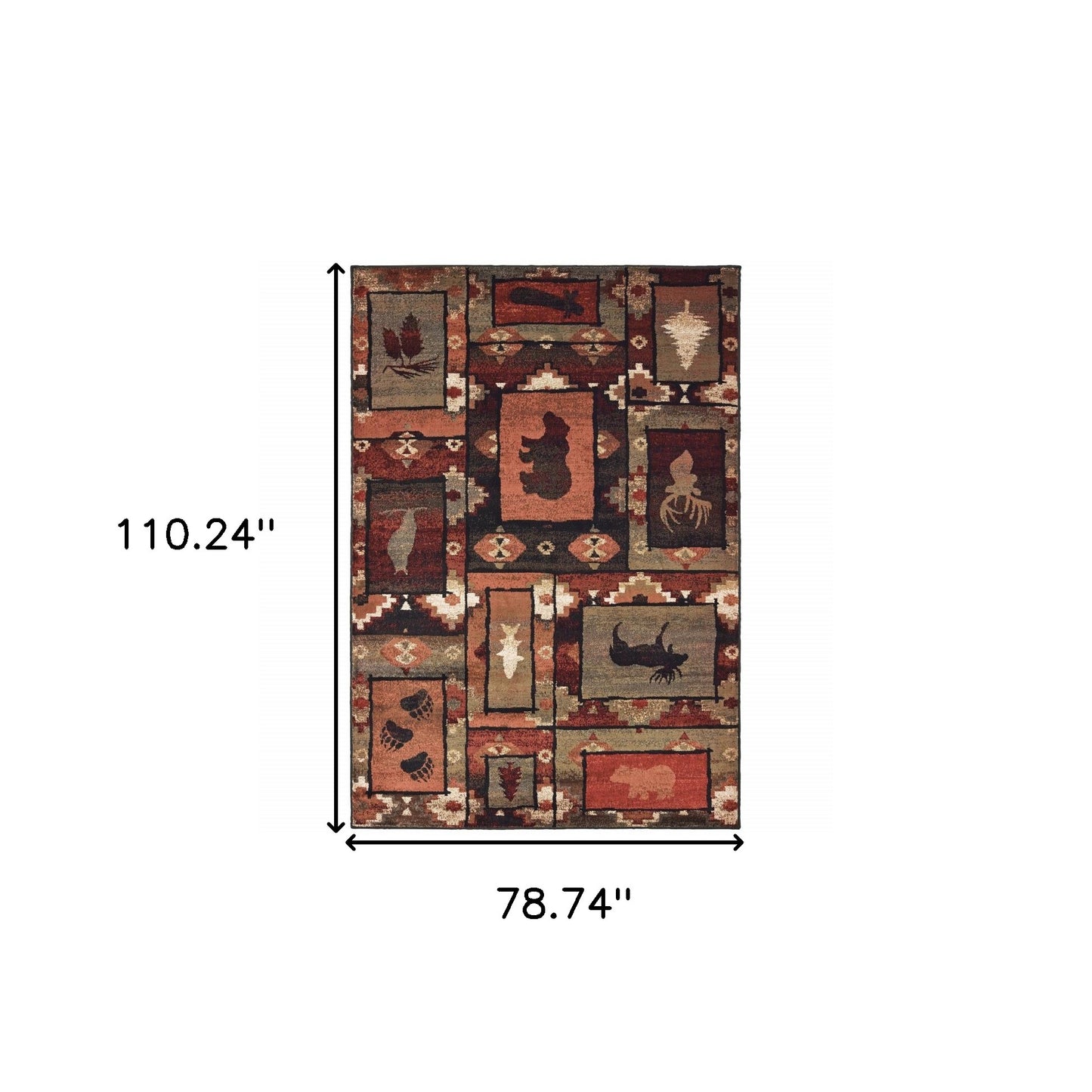 6' X 9' Brown Rust Berry Sage Green Gold And Ivory Southwestern Power Loom Stain Resistant Area Rug