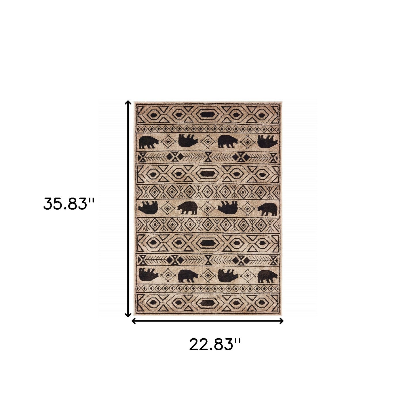 2' X 3' Ivory And Black Southwestern Power Loom Stain Resistant Area Rug