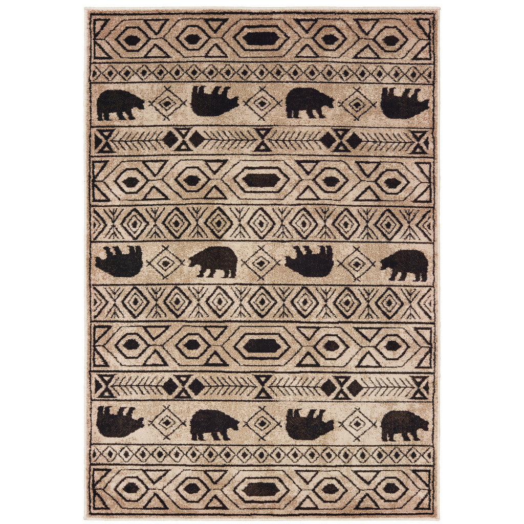 4' X 6' Ivory And Black Southwestern Power Loom Stain Resistant Area Rug
