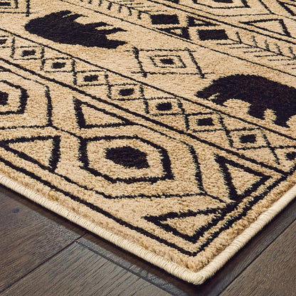 7' X 9' Ivory And Black Southwestern Area Rug
