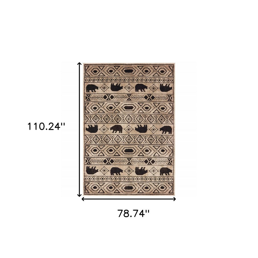 7' X 9' Ivory And Black Southwestern Area Rug