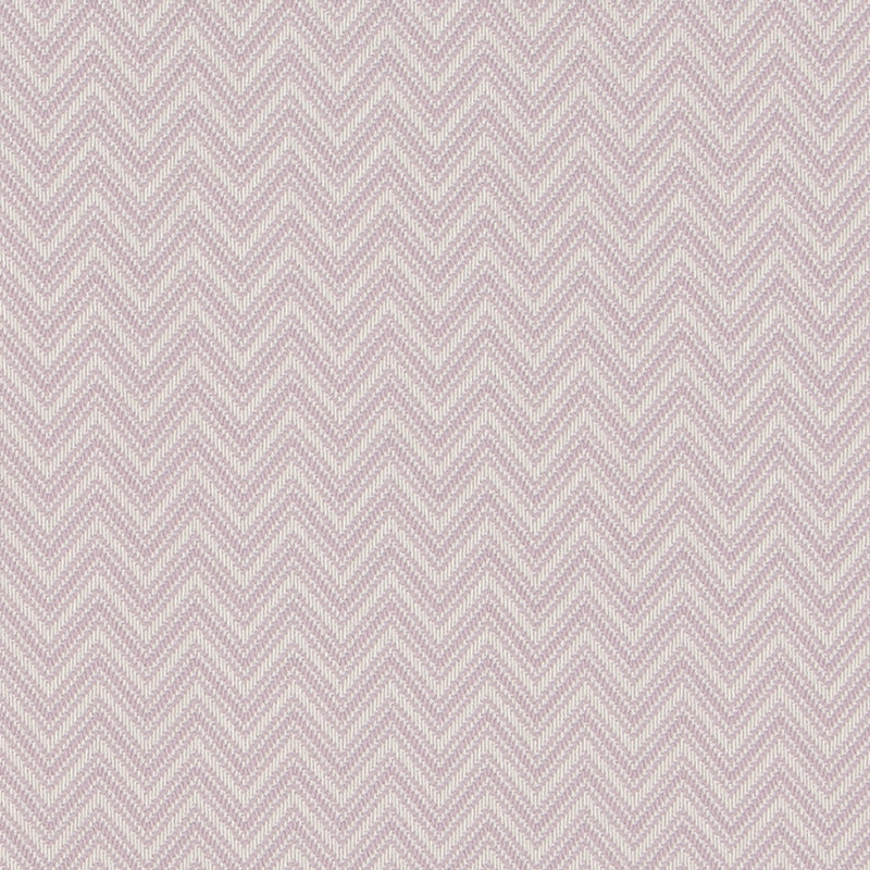 Close-up of lavender chevron woven upholstery fabric texture with pale mauve and white zigzag pattern.