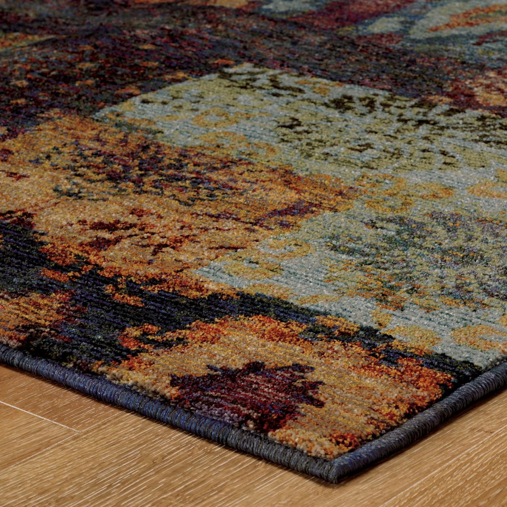 12' blue and red ikat runner rug