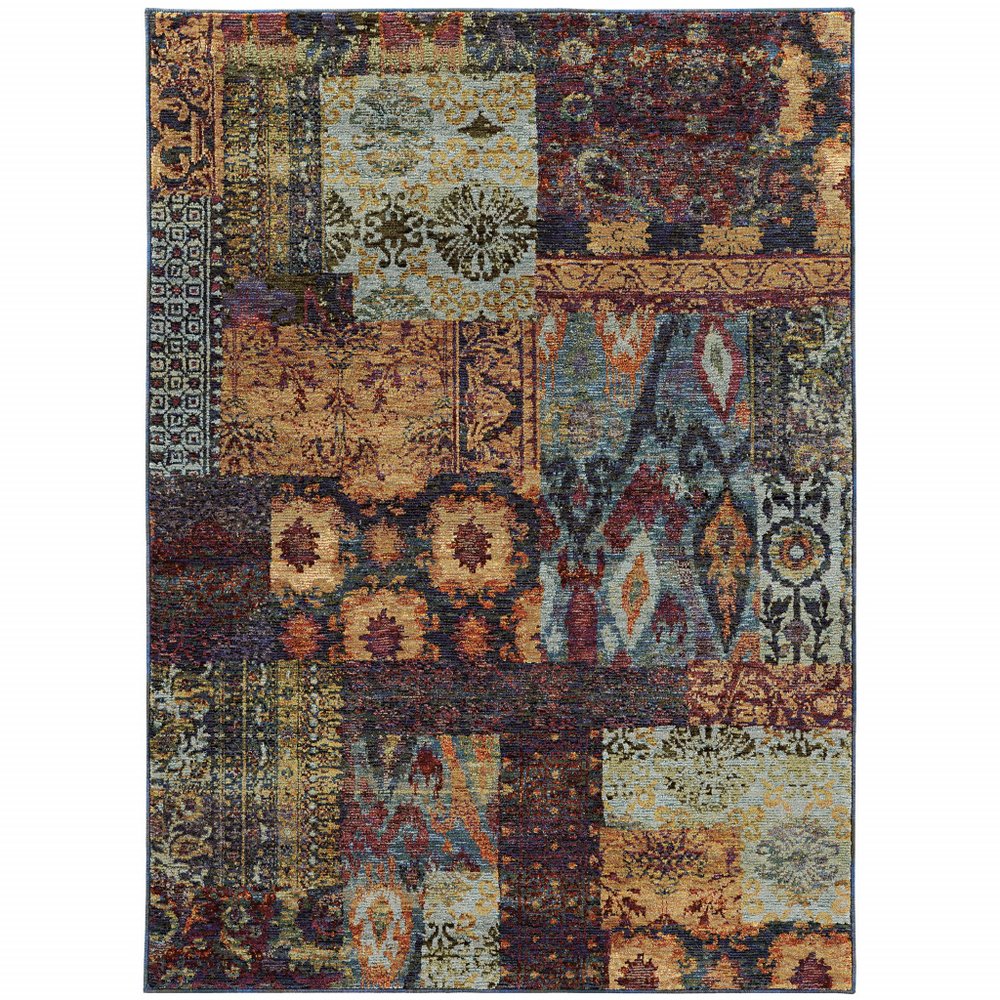 9' X 12' Blue and Gold Abstract Power Loom Area Rug