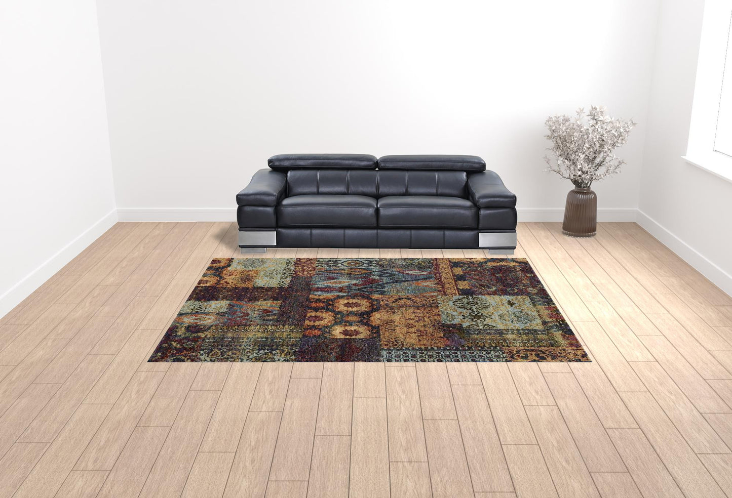 9' x 12' Blue and Gold Abstract Power Loom Area Rug