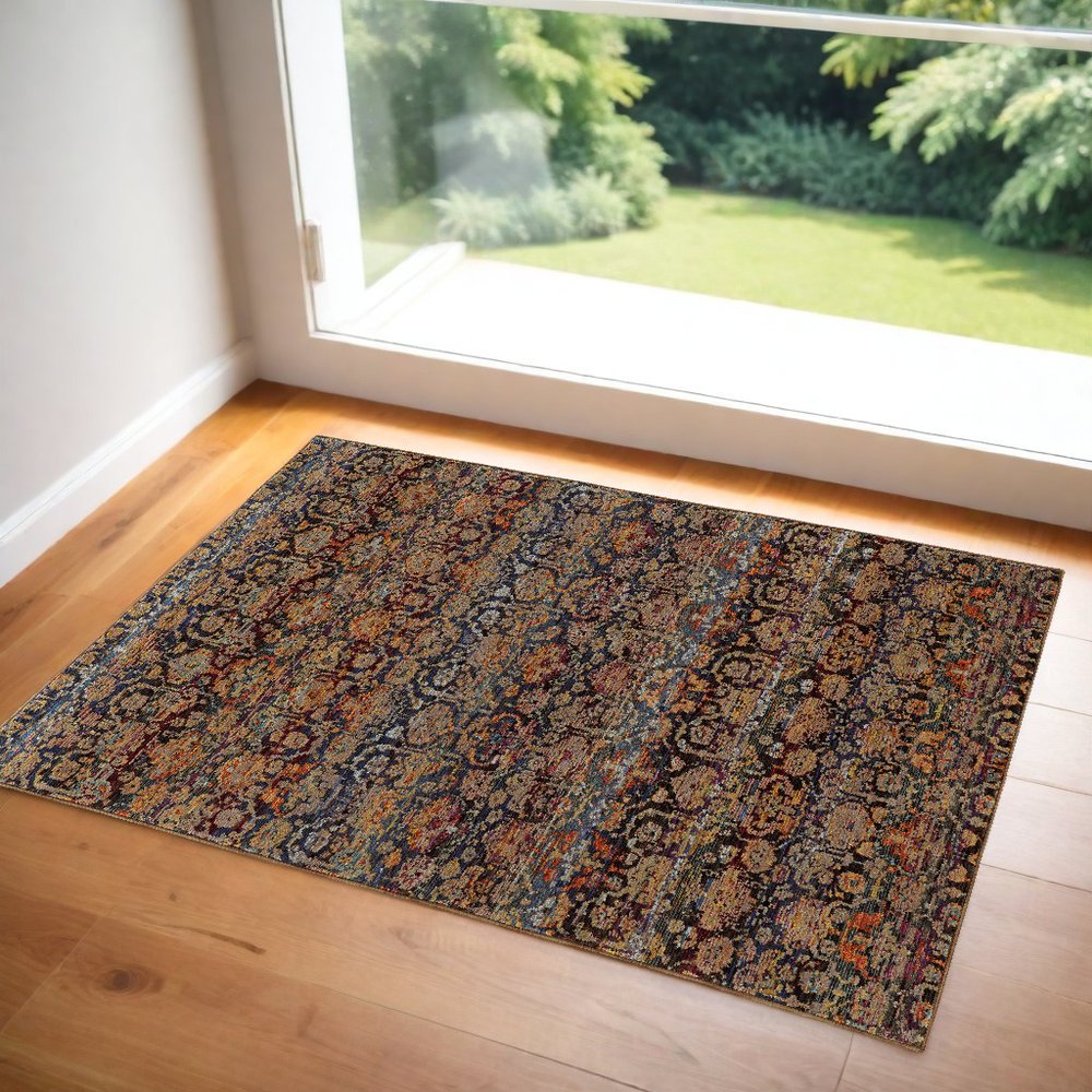 3' X 5' Blue And Ivory Ombre Area Rug