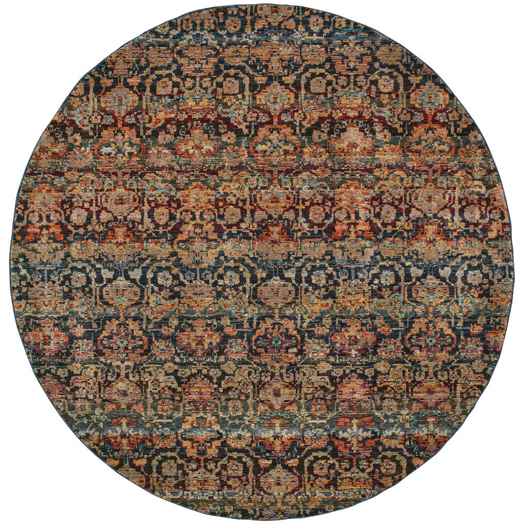 8' Blue and Ivory Round Abstract Power Loom Area Rug
