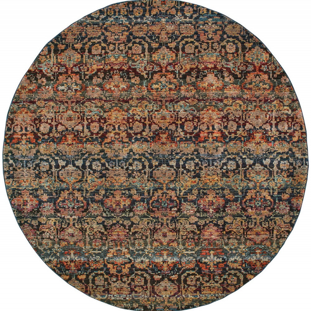 8' Blue and Ivory Round Abstract Power Loom Area Rug