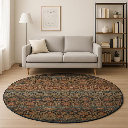 8' Blue and Ivory Round Abstract Power Loom Area Rug