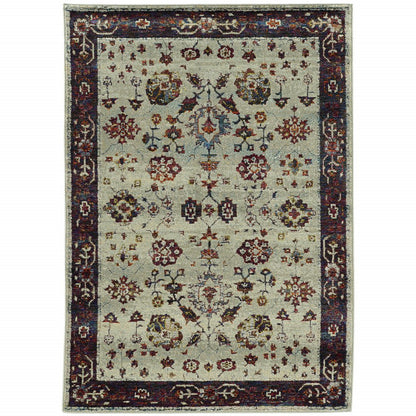 2' X 3' Stone And Red Oriental Area Rug