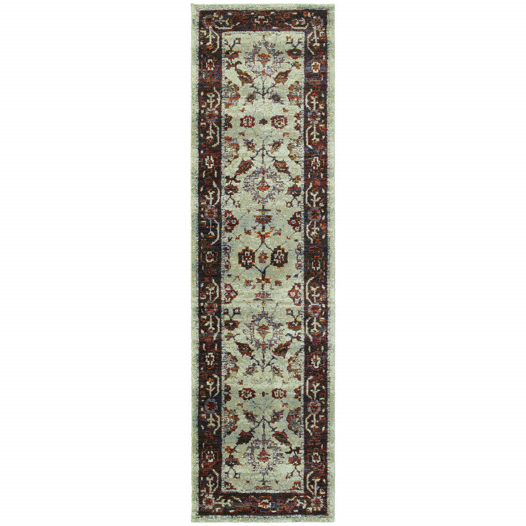 8' Runner Red and Ivory Oriental Power Loom Runner Rug